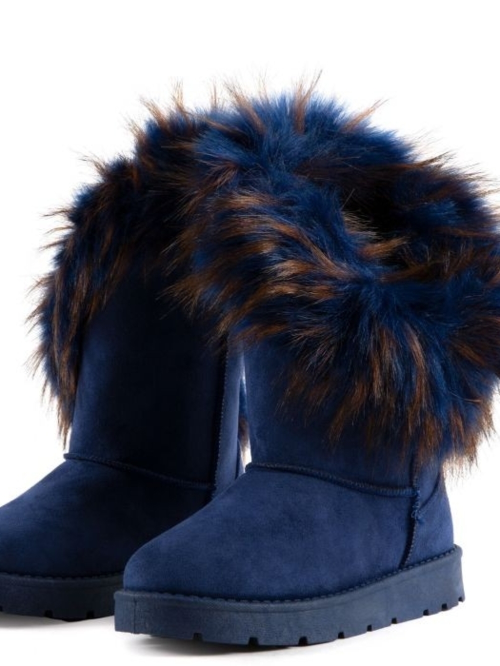 Rogue Helium Midnight Blue Navy Boots with Brown-Trim Faux Fur Cuff Size 8.5